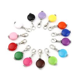 Knitting Stitch Markers Tools Zinc Based Alloy & Acrylic Antique Silver Color 40mm x 16mm 10 PCs Colorful Round