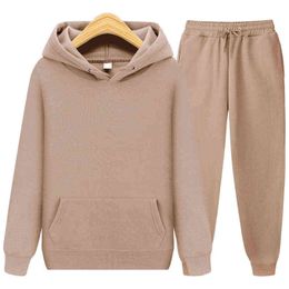 Men's Sets Hoodies+Pants Autumn Winter Hooded Sweatshirt Sweatpants Fashion Slim Fit Men Set Hoodie Pant Hip Hop Pullover Hoody 211217