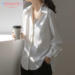 Aeleagntmis Vintage Office Lady Blouse Shirt Women Korean Soft White Shirts Elegant Chic Loose Casual Solid Long Sleeve Tops OL 210607