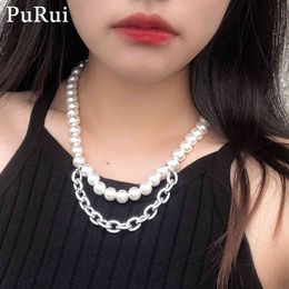 Purui Pearl Pendant Choker Necklace Baroque Imitation Pearls Chain Layered Pedant Neckalce for Women Men Elegant Collar Jewelry