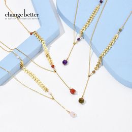 Pendant Necklaces CHANGE BETTER Charms Semi Precious Stone Stainless Steel Leaf Stitching Necklace Accessories For Women Jewelry Brand Luxur