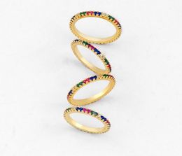 Gold Plated 2mm Wide Stones Rainbow Rings Round Colourful Cubic Zirconia Eternity Ring Tiny Wedding Rings Party Jewellery