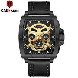 Brand Mens Watches Skull Design Vintage Casual Genuine Waterproof Leather Quartz Wristwatch Relogio Masculino Wristwatches