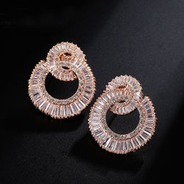 Famous brand zircon for women/girl Rose Gold colour luxury micro pave Cubic Zirconia stud earrings fashion Jewellery