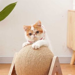 Pet Cat Toy Cat Board Does Not Fall Off The Debris Solid Wood Vertical Anti-boring Grinding Paw Sisal Ball Cat Household Goods 211122