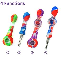 Multifuction 14mm smoking silicone pipes silicon dab straw nectar with titanium tips nector kit