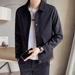Spring Jacket Men Striped Coats Mens Casual Bomber Jacket Fashion Korean Streetwear Business Turn Down Collar Male Clothing 210527