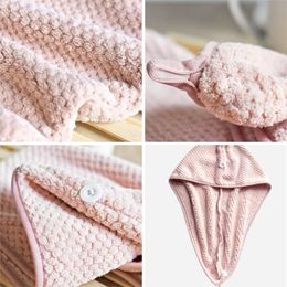 Towel Bath Wrap Coral Fleece Quick Drying Cap Hat Soft Water Absorbent Hair Shower With Button For Wome