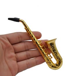 11.5cm Metal Sax Saxophone Shaped Tobacco Pipe Cigarette Smoking Water Pipes Aluminium Alloy Gold Colour Smoke For Dry Herb Dab Rigs