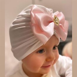 Baby Cap Knot Bow Tie Baby Hat Rhinestone Turban Head scarf for Girl Elastic Caps for Girls Baby Infant Beanie Caps