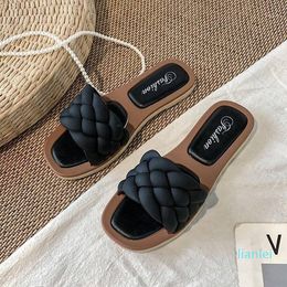 Slippers Trend Braided Women Flat Outdoor Weave Slides Rubber Sole Open Toe Beach Casual Sandals Ladies Cosy Shoes