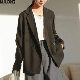 Autumn Winter Work Style Loose Outwear Coat Solid Women Suit Jacket Double-breasted Full Sleeve Female 210514