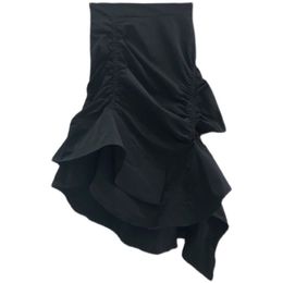 Fashion Asymmetrical Woman Black Skirts Chic Shirring Design Mujer Faldas Summer Elastic Waist Irregular Female Jupe 210514