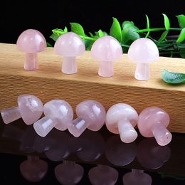 20mm Rose Quartz Mini Mushroom Plant Statue Natural Stone Carving Home Decoration Crystal Polishing Gem