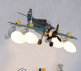 Retro iron Aeroplane chandelier lamps boy American simple personality creative children's room bedroom
