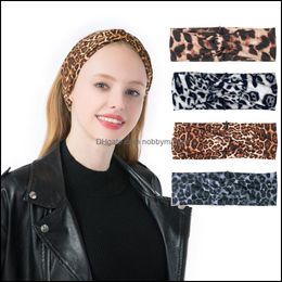 Headbands Hair Jewelry Leopard Print Designer Headband Turban For Women Stretch Twisted Knot Sport Yoga Wrap Head Bands Scarf Aessories Drop