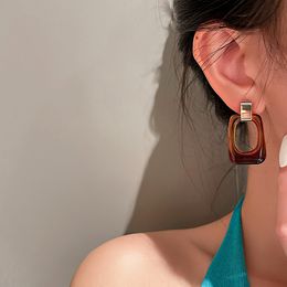 Korea Trendy Geometric Resin Drop Earring Vintage Brown Clear Acrylic Statement Earrings for Women Fashion Jewellery