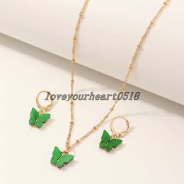 Butterfly Pendant Necklaces And Earrings Set For Women Girls Fashion Pink Gold Necklace Elegant Choker Fashion Sweet Jewelry Sets Gift