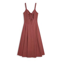 PERHAPS U red strap sleeveless drawstring wrinkle lace up bow solid a line midi dress summer D0398 210529
