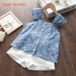 Bear Leader Kids Girls Flowers Print Clothes Sets Summer Baby Sleeveless Top and Shorts 2pcs Outfits Children Fashion Costume Y220310