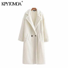 Vintage Stylish Thick Warm Faux Fur Teddy Jacket Coat Women Fashion Long Sleeve Pockets Winter Female Outerwear Chic Tops 211122