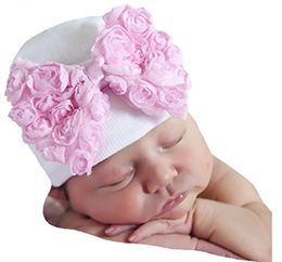 Newborn baby Hats Big bow Infant stripe soft knitting hedging hat Cute Lace bowknot Baby Girls winter autumn warm Beanie Caps KBH120