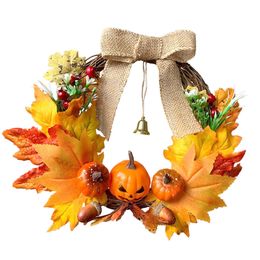 Autumn Harvest Maple Leaf Hanging Wreath Fashion Pumpkin Garland Ornament Wall Garland for Halloween Thanksgiving Gift Y0831