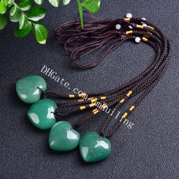 Heart Gemstone Quartz Crystal Healing Chakra Stone Pendant Natural Green Aventurine Synthetic Opal Heart Necklace Anxiety Relief Rock Adjustable Rope Jewellery