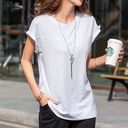 Plus Size blouse Women Summer Fashion Casual O-neck Loose Cotton Short Sleeve Tops Shirts Ladies' Tees 9549 210427