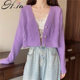 H.SA Women Sweater Long SleeveTwisted Short Cardigans Korean Style Autumn Winter Jumper Casual Female Knitwear 210417