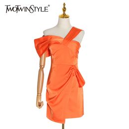 Asymmetrical Party Dress Women Slash Neck High Waist Irregular Ruched Dresses For Female Fashion Clothing 210520