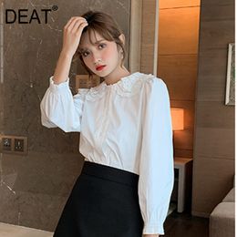 Women White Flower Hollow Out Blouse Peter Pan Collarl Long Sleeve Loose Shirt Fashion Tide Spring Summer 2F0269 210421