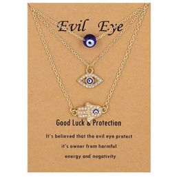 Evil Eye Collier et Hamsa Colliers Turc Blue Eye Main Pendentif Collier 3pcs Chanceux Protection Bijoux Cadeau pour Femmes Filles