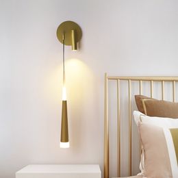 Nordic LED wall lamp with spotlight living room background suitable for modern light luxury lighting bedroom bedside lamp