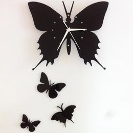 Acrylic Romantic Butterfly 3D Stereo Wall Clock Bedroom Living Room Background Decorative Hanging Black Home Decoration Clocks