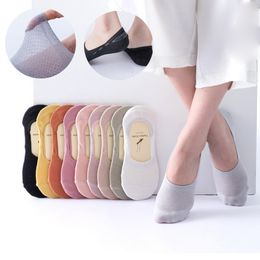 Multicolor Women Girl Breathable Invisible Socks Solid Color Cotton Silicone Non-slip Sock Slippers for Spring Summer