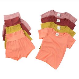 Baby Pyjamas Sets Solid Boys Tops Shorts 2pcs Set Cotton Infant Girl Sleepwear Short Sleeve Toddler Nightwear Kids Clothing 16 Colours 5361