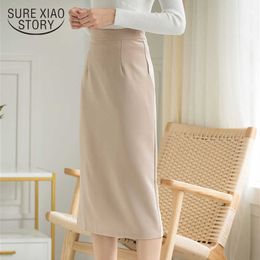 Summer Solid Color Simple Elegant OL Professional Skirt High Waist Back Split Midi Skirt One-Step Skirt Jupe Femme 9674 210527