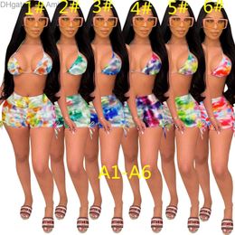 Women Tie Dye Tracksuits Two Pieces Pants Set Sling Summer Shorts Crop Top Nightwear Fashion Ladies Outfits a2021