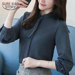 Fashion woman blouses spring women tops chiffon shirt stand collar office long sleeve shirts 1958 50 210506