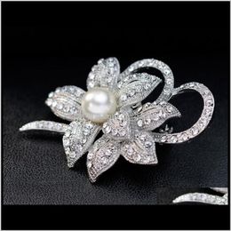 Pins, Jewellery Drop Delivery 2021 Luxury Big Sier Tone Pearl Crystal Flower Brooches Pin Full Rhinestone Pins Wedding Bridal Brooch Party Cost