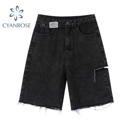 High Waist Denim Shorts Women Fashion Casual Harajuku Wide Legs Ripped Jeans Short Washed Female Summer Cotton 210724