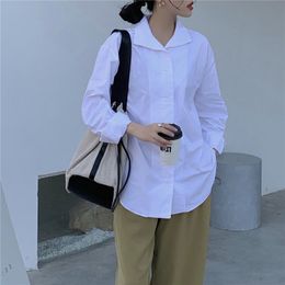 Minimalist White Fashion Solid Loose Full Sleeves Stylish Tops Elegance Chic Women All-Match Casual Brief Shirts 210421