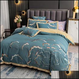 Bedding Sets Supplies Home Textiles & Garden Cotton Thickened Matte Embroidery White Bed Set Solid Color Duvet Er Sheet Linen Queen King Siz