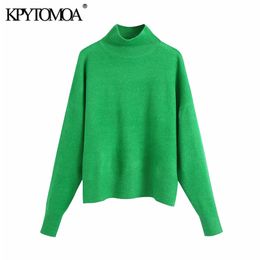 KPYTOMOA Women Fashion Soft Touch Loose Knitted Sweater Vintage High Neck Long Sleeve Female Pullovers Chic Tops 210922