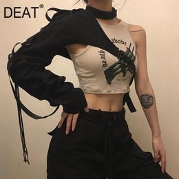 DEAT spring and summer fashion women clothes circle collar only one sleeves cross body top JX40701 210428
