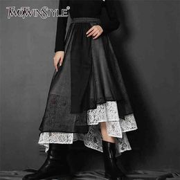 Vintage Patchwork Lace Skirt For Women High Waist Casual Ball Gown Skirts Female Fashion Clothing Style 210521