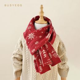 Christmas scarf child snowflake pure cotton shawl winter red knitting warm cute parent-child long scarves gift for boy girl kids