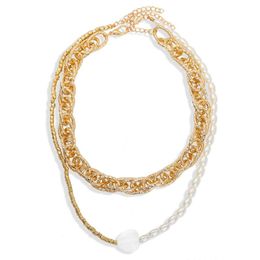 -Glodfarbe Trendy Mode Legierung Aussage Halskette Simulierte Perle Handgemachte Choker Frauen Großhandel Schmuck Zubehörketten