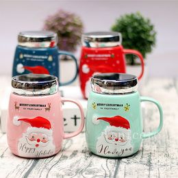 450ML Christmas Ceramic Mugs Santa Claus Cups Drinkware With Mirror Lid Creative Gifts Child Water Mug Coffee Fruit Juice Teacup T9I001483